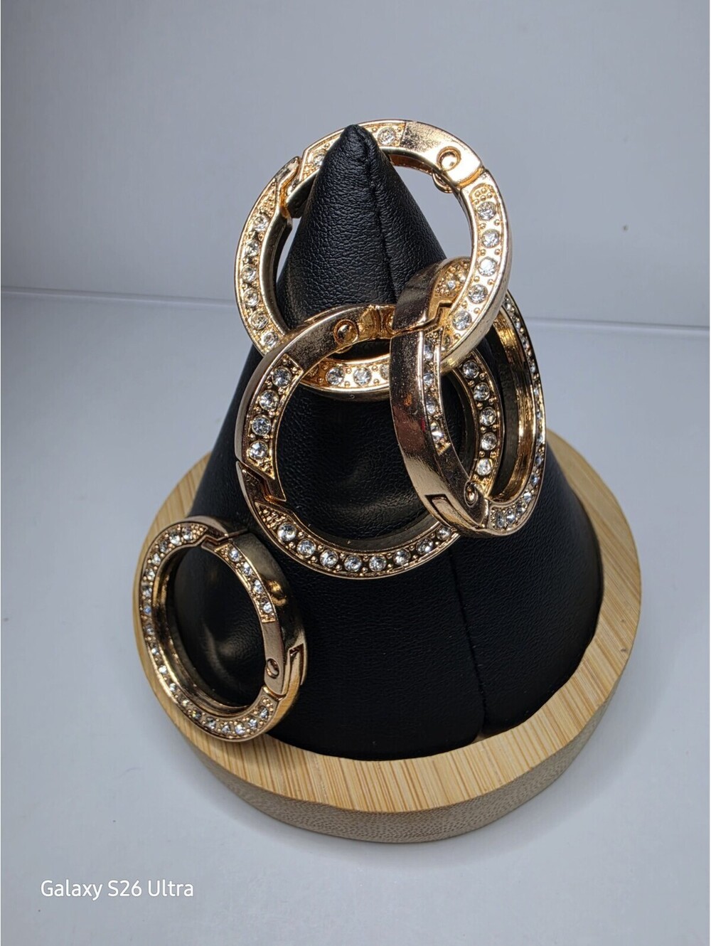 Rhinestone Spring O Ring Round Carabiner Clip Gold 4pcs